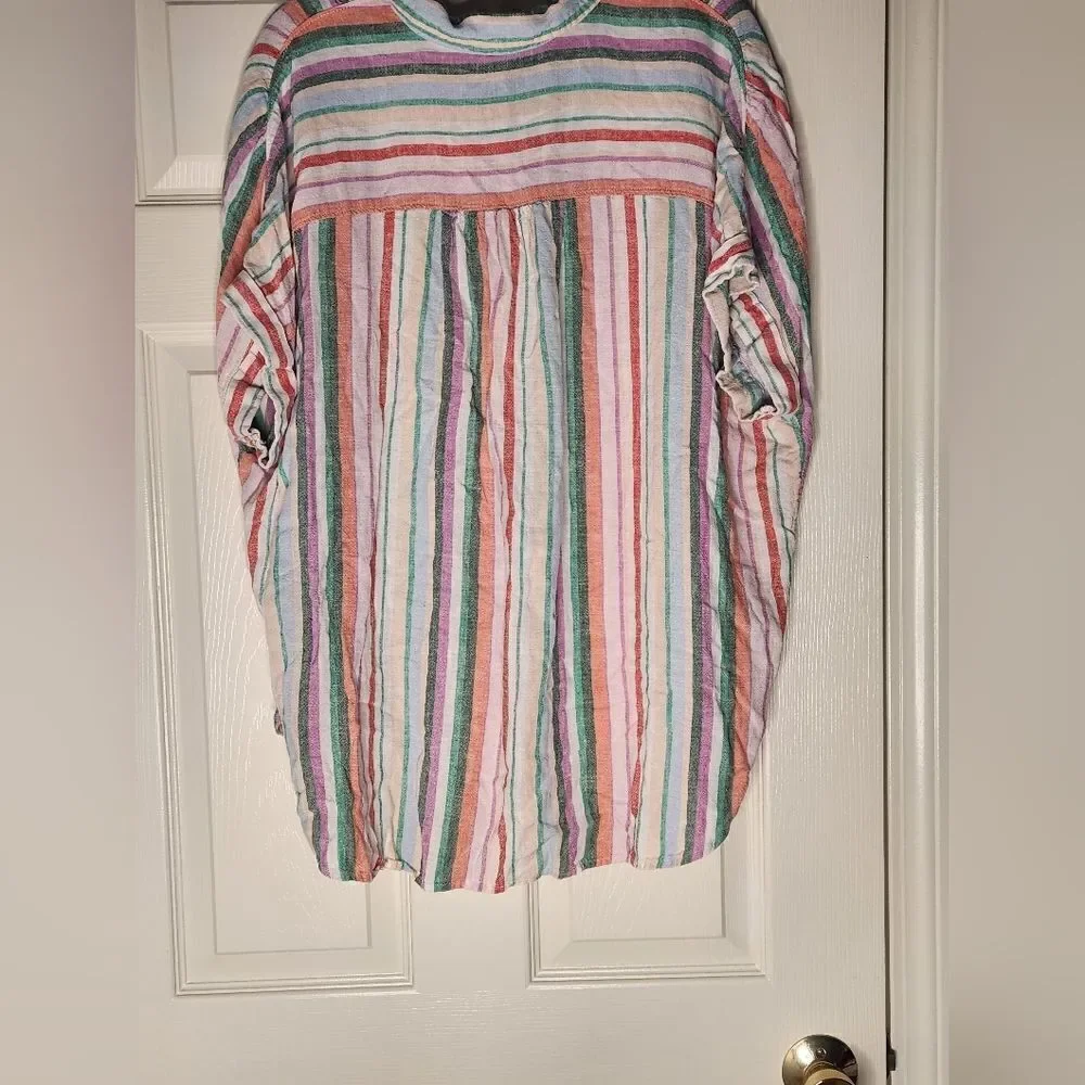 Time and True XL (16-18) Striped RolledShrtslv LINENBlend Buttons Up Women Shirt - Picture 7 of 9